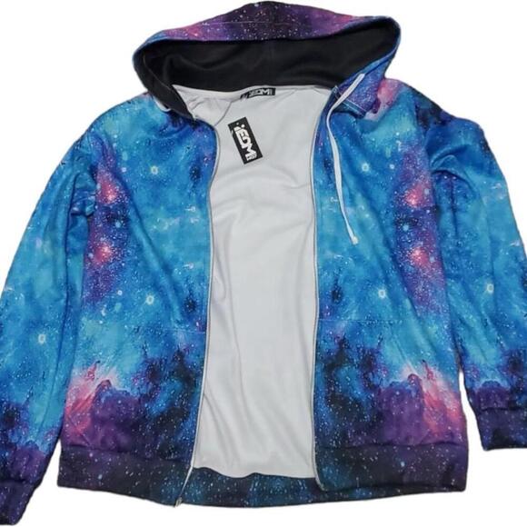Unisex iEDM Blue and Purple Galaxy Zip Up Hoodie - Size S - Picture 4 of 5